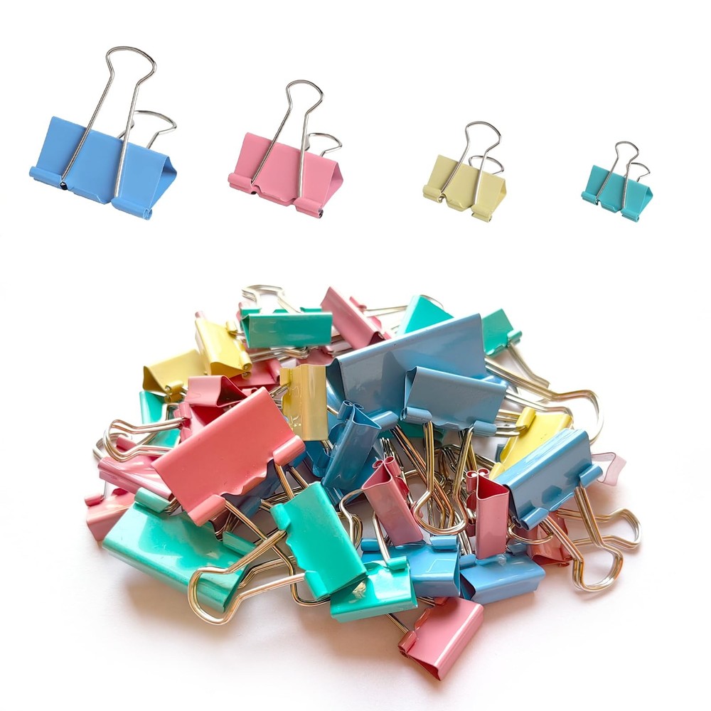 40Pack Colorful Binder Clips, Assorted Sizes 4 Sizes Metal Paper Clips