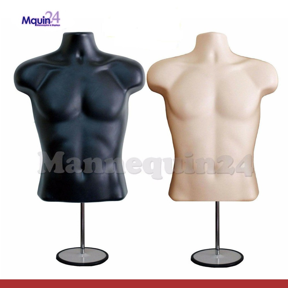 Set of Black & Flesh Male Mannequin Form with Stands Men Torso Body Form