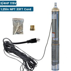 3/4 HP 3″ Deep Well Submersible Pump, 115V, 13 GPM, 247 ft MAX,60Hz, 1.25 in NPT