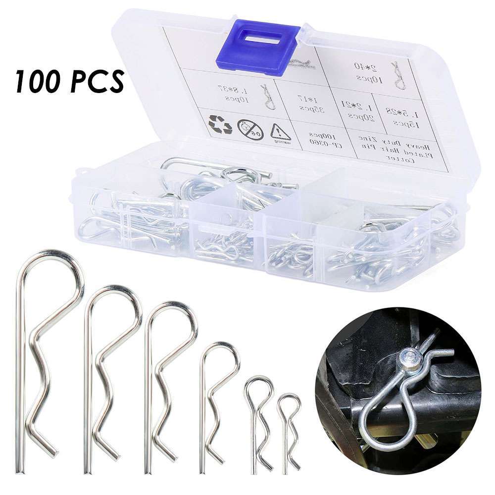 100 Pcs Cotter Pins Assortment Kit Hitch Pin Clip Locking R Hairpin Mower Deck