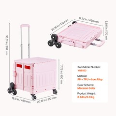 Foldable Cart with Stair Climbing Wheels Collapsible Rolling Crate 65L