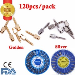 120pc Dental Screw Post Completed Silver/Gold Plated Endo Conical Pin Fiber Post