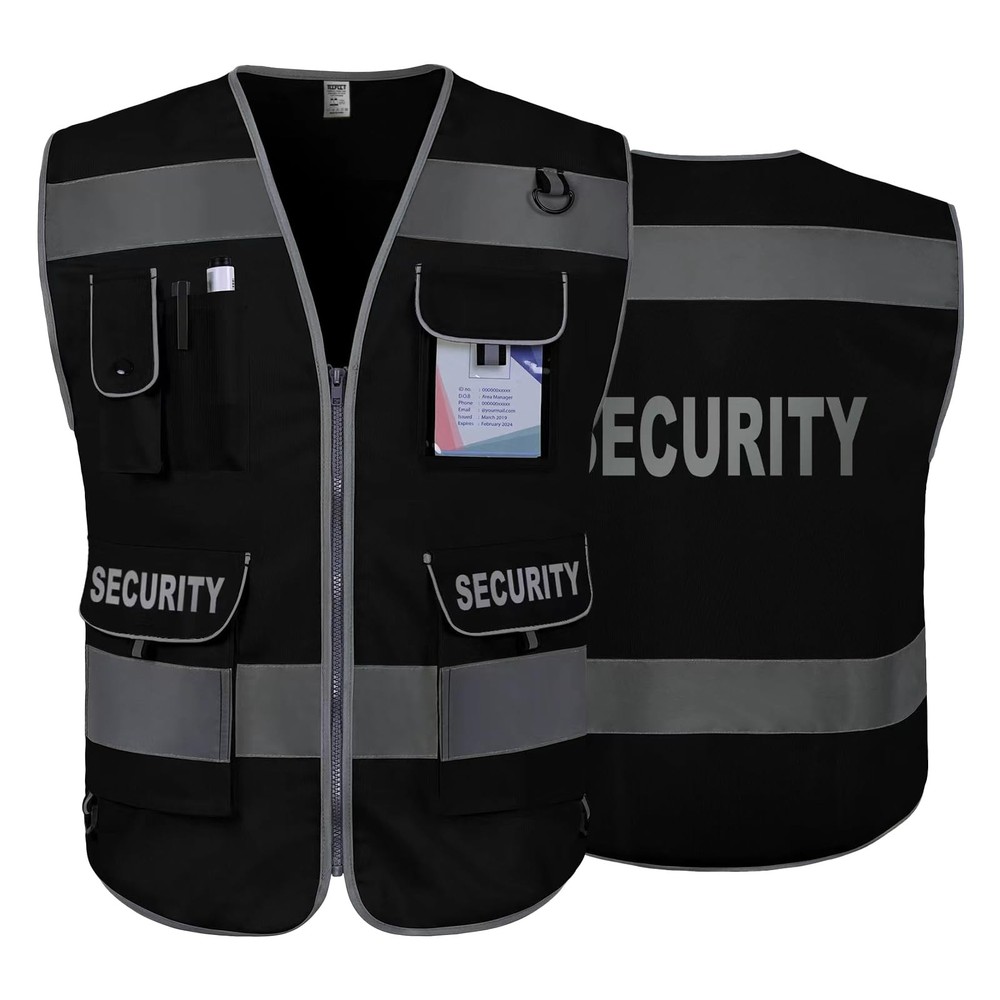 Security Vest for Men Women 9 Pockets High Visibility Reflective Safety Vest,