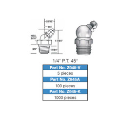1/4-28 Quality Brass 45 Degree Grease Zerk Nipple Fitting 100 pc MIZE Z945A
