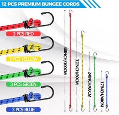 Heavy Duty 12-Piece Bungee Cord Set – Elastic Hooks for Ultimate Security