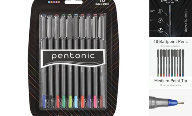 Pentonic Premium Ball Point Pen 1.0 mm Medium Point, 10-Count, Assorted
