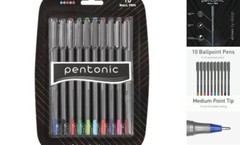 Pentonic Premium Ball Point Pen 1.0 mm Medium Point, 10-Count, Assorted