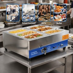 Listed 6 Pan Stainless Steel Food Warmer – 1700W Bain Marie for Catering