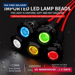 2PCS 12mm (1/2″) Red LED indicator Light Waterproof Metal Signal Lamp 110V 120V
