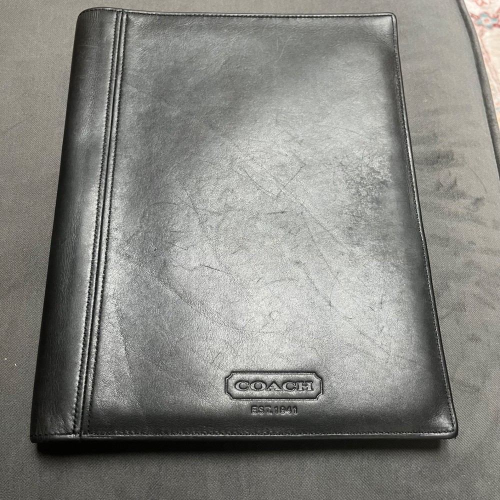 Vintage Coach Portfolio Bi-fold Black Real Leather Unisex 10×12.5 Rare