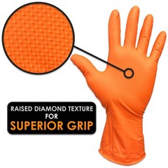8 Mil Orange Disposable Nitrile Gloves. Raised Diamond Texture – Large- 10 Boxes