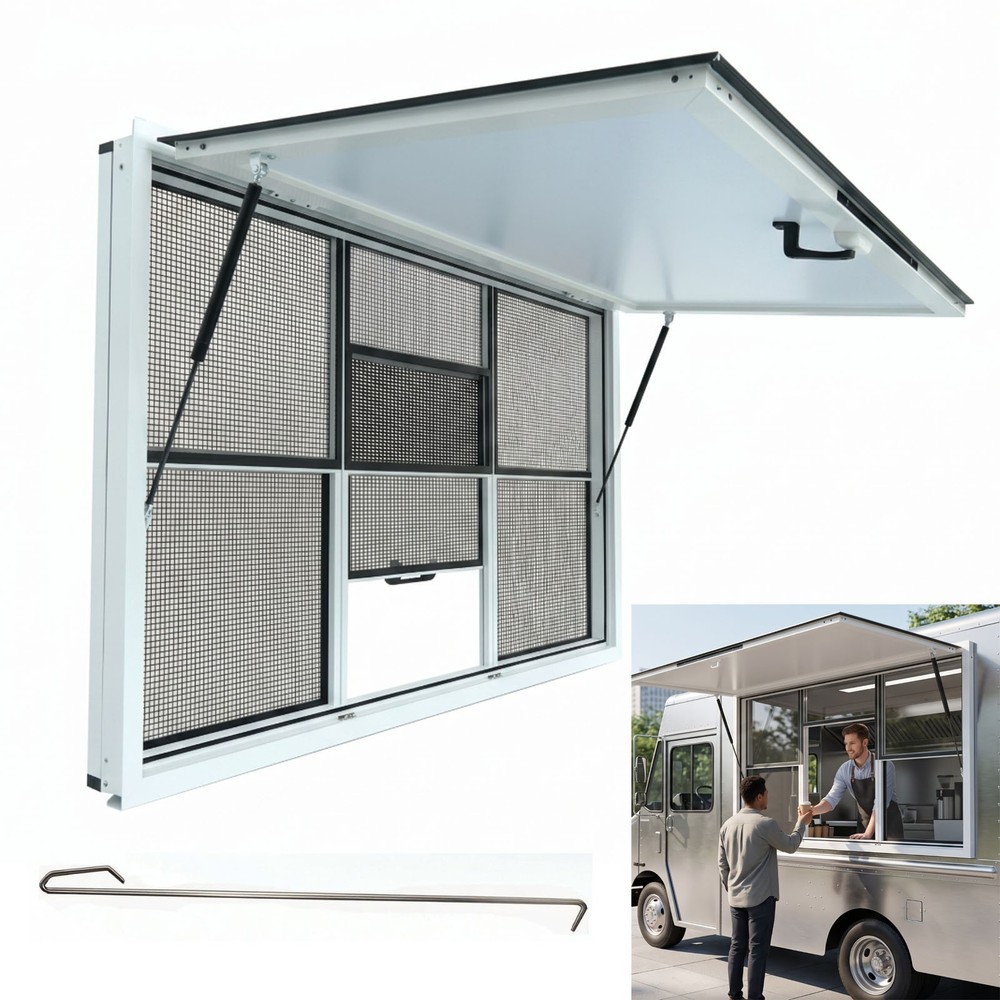 60×36″ Concession Stand Serving Window Food Truck Service Awning 4-Screen Window