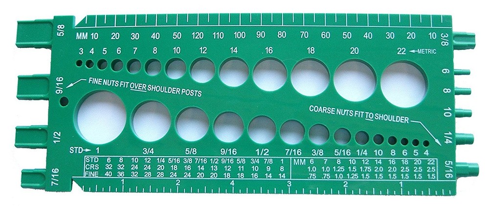 Nut Bolt Size & Thread Size Gauge Fractional and Metric StainlessTown Green