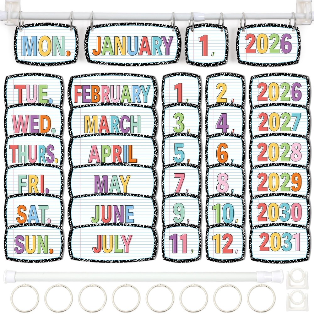 59 PCS Composition Notebooks Flip Calendar Bulletin Board Set 20262034 ORings