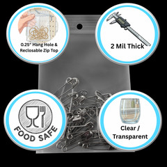 1000 Clear Reclosable Plastic Poly Zipper Bags with Hang Hole 3″ x 4″ 2 Mil