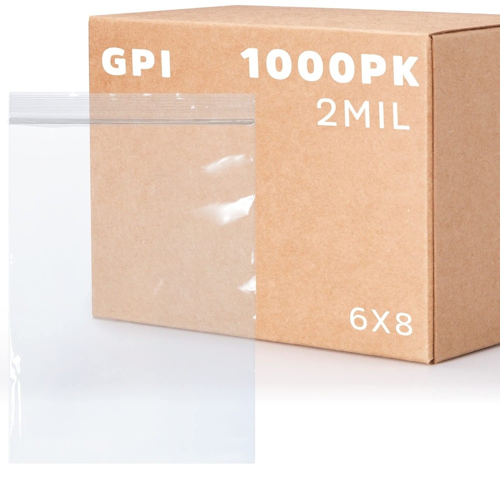 GPI – 1000 Count – 6 X 8 2 Mil Clear Reclosable Zip Plastic Poly Bags with Resea