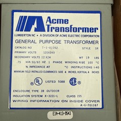 NEW IN BOX! ACME 120X240V .75KVA GENERAL PURPOSE TRANSFORMER T-1-81052