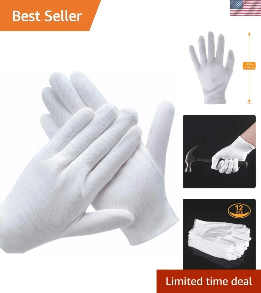 Breathable White Cotton Gloves for Dry Hands – 6 Pairs of Moisturizing Liners