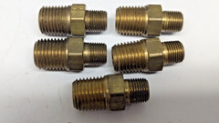 (5) NOS Parker 1/4” NPT x 1/8” NPT Brass Hex Nipple Pipe Fittings 216P-4-2
