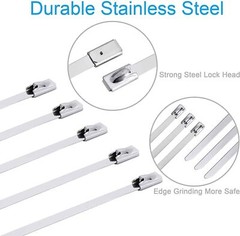 100 PCS 6″-20″ Metal Zip Ties Stainless Steel Heavy Duty Self-Locking Cable Ties