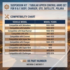 Tubular Upper Control Arms Pair 1965-1974 Charger Challenger Cuda Road Runner