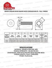 (5) 5/8-11×3-1/2 Grade 8 Full Thread Carriage Bolts, Hex Nuts, & Washers