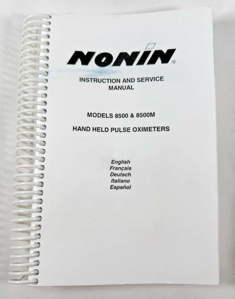 Nonin 8500 and 8500M Hand Held Pulse Oximeters Instruction and Service Manual