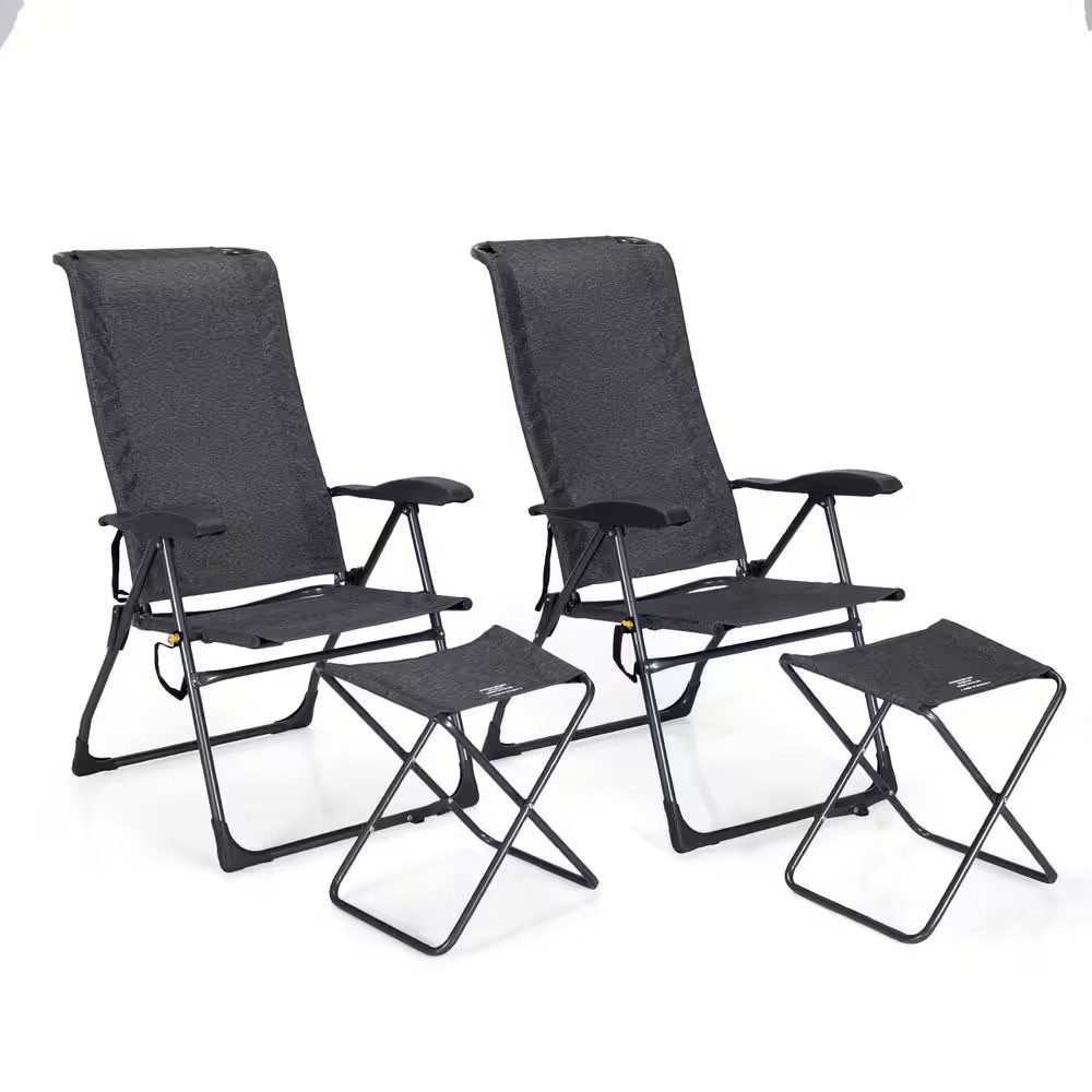 44 In. Gray Plastic Fabric Oxford Cloth Adjustable Back Folding Chairs (Set of 4