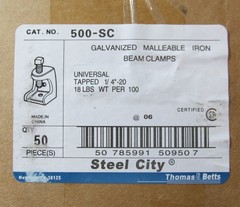 50-PACK THOMAS & BETTS STEEL CITY 500-SC UNIVERSAL BEAM CLAMPS TAPPED 1/4″-20