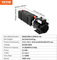 Hydraulic Pump 2950 PSI 60HZ Hydraulic Power Unit 3 HP 220V Hydraulic Power Pack