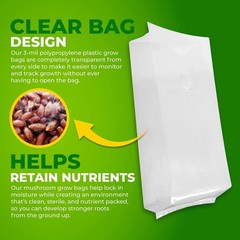 Reinforced Mushroom Grow Bags, 10 Count, Oyster Spawn and Grain Root Substrate