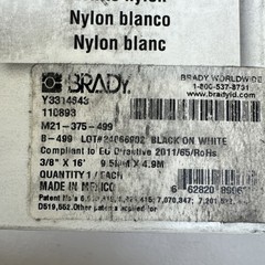 Brady BMP21-Plus M21-375-499 Black On White Nylon Labels 3/8″ x16′ NEW OPEN BOX