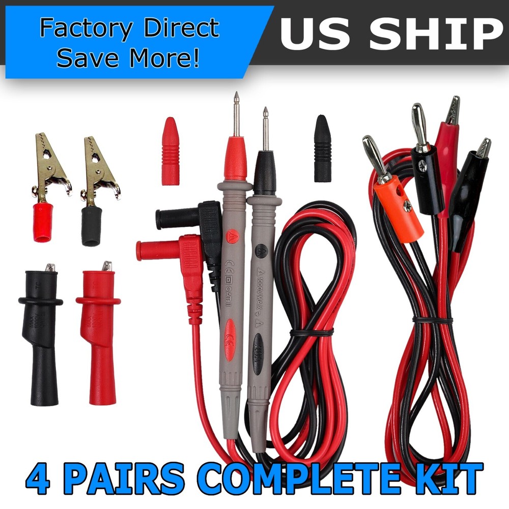 For Fluke Multimeter Test Lead Kit 4mm Banana Plug Probe Tip Alligator Clip