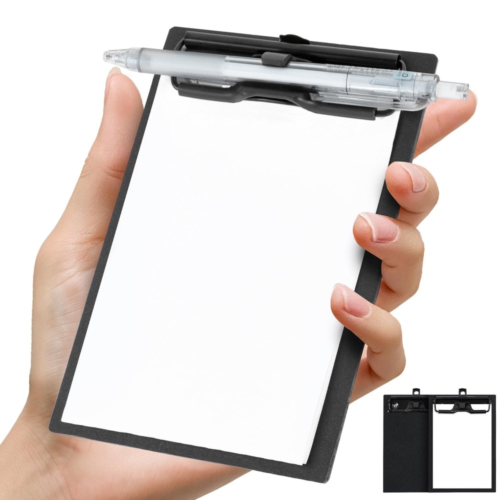 Mini Clipboard 4×6 Inch with Pen Holder 2 Pack Small Clipboards with Low Profile