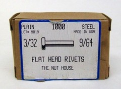 50/100/250/500/1000 NEW 3/32 X 9/64″ FLAT HEAD SOLID STEEL RIVET PLAIN USA NH