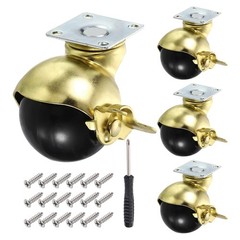 4Pcs, 2 Inch Ball Caster Wheels with Brake/Screws/Screwdriver Gold