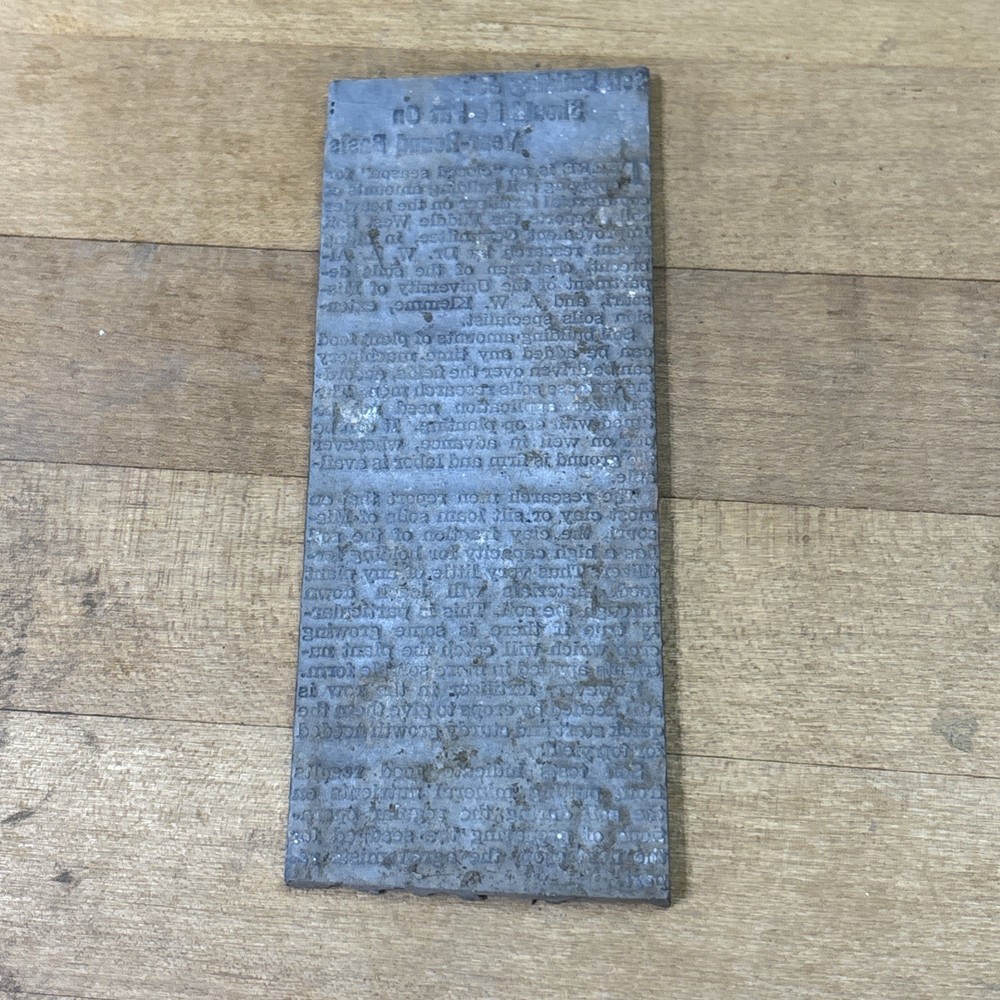 Antique Narrow Letterpress Newspaper Printing Plate Metal Print Block Column