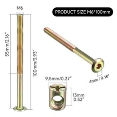 M6 X 100Mm Bunk Bed Hardware Replacement Kit, 10 Pack Bed Bolts for Wooden Bed,