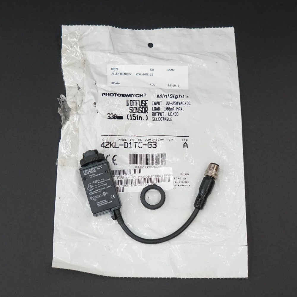 Allen Bradley 42KL-D1TC-G3 Diffuse Sensor MiniSight 380mm 15″ 22-250VAC/DC Ser A