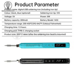 Digital USB Smart Temperature Adjustable Soldering Iron 800mAh battery Portable