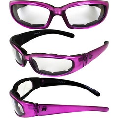 Birdz Eyewear Chill Foam Padded Motorcycle Sunglasses Pink Frame + Clear Lens