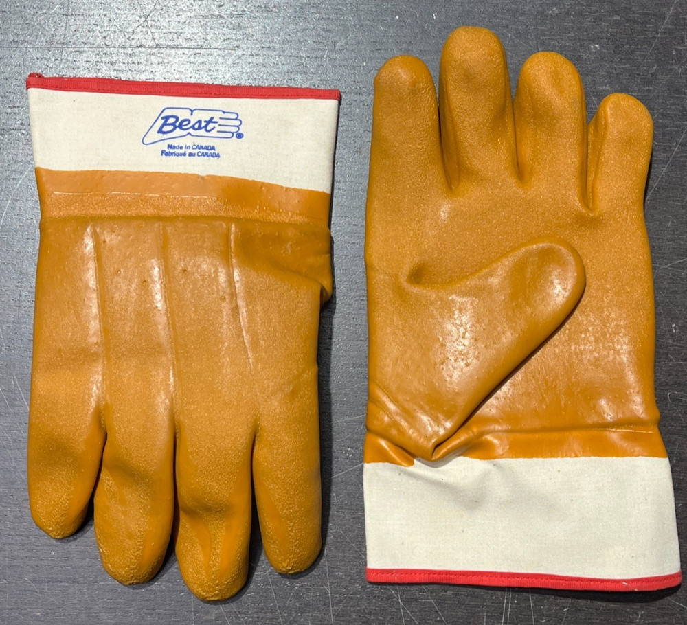 TAN Chemical Resistant PVC Rubber Waterproof Insulated Winter Work Gloves LARGE