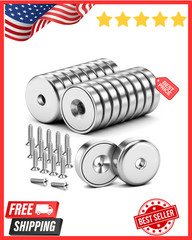 16Pack 40LBS Strong Magnets with Holes, Round Cup Magnets with Screws for Wall M