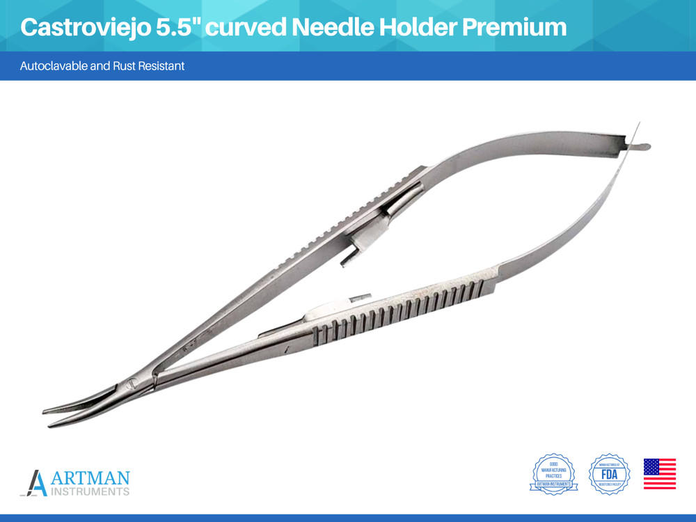 Castroviejo Needle Holder 5.5 Inches Curved with Lock ARTMAN