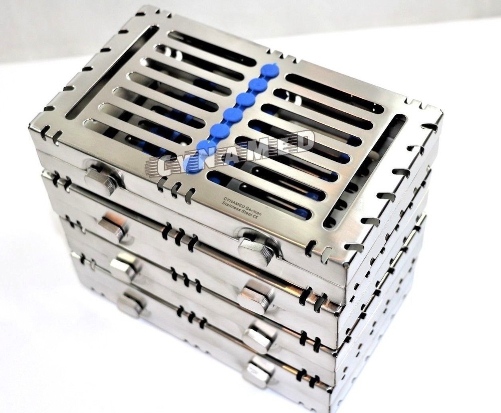 5 GERMAN DENTAL AUTOCLAVE STERILIZATION CASSETTE TRAY INSTRUMENT 7.25X4.75X1.25″