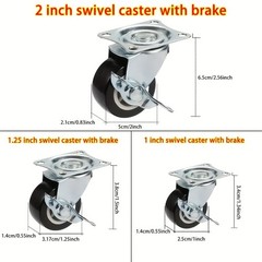 Swivel Caster Wheels with Brake – Quiet, 360° Rotating for Furniture & Carts