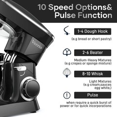 9.5 Qt Stand Mixer, 10-Speed Tilt-Head Food Mixer, Vezzio 660W Kitchen Electric