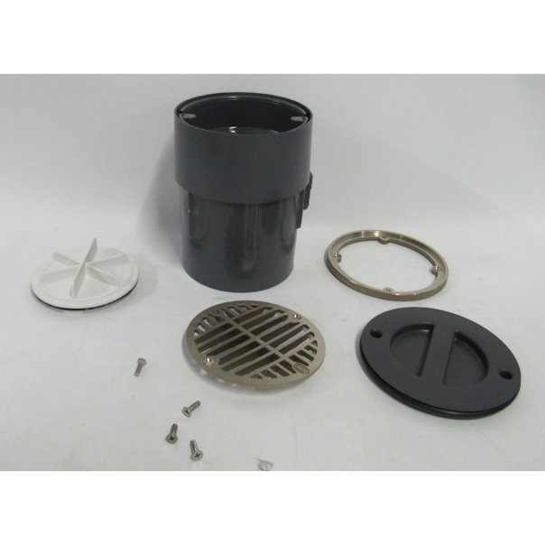 Oatey True Set Adjustable PVC In Floor Drain TP432N 4″ w/5″ Round NI BR STR RG