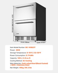 VEVOR 24 Inches Drawer Refrigerator Stainless Steel Dual Drawer Fridge for Home