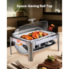 Uimoso 15Qt Roll Top Chafing Dish Set Full-Size Pan Stainless Steel w/ Clip
